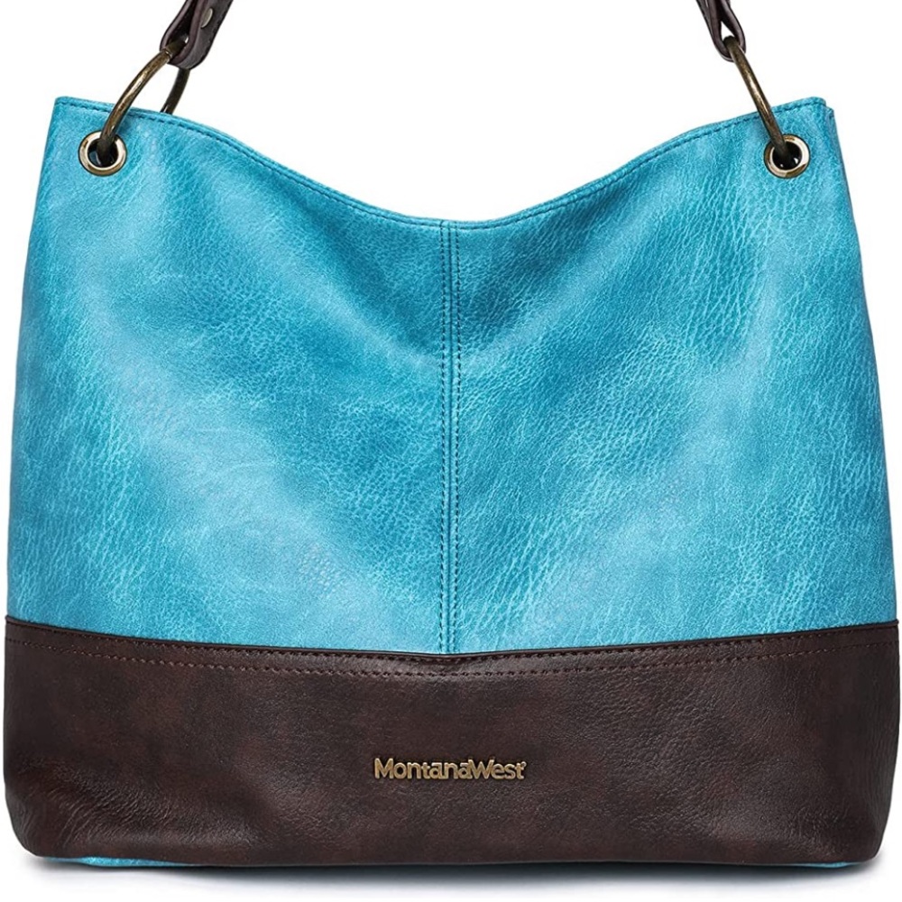 Montana West Blue Vegan Leather Top Handle Shoulder Handbags with Zipper